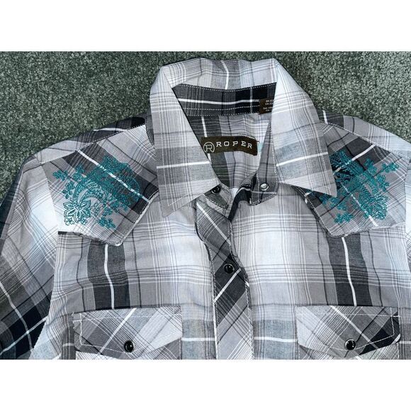 Roper Plaid Button Down Embroidered Shirt Adult Small - Picture 2 of 2